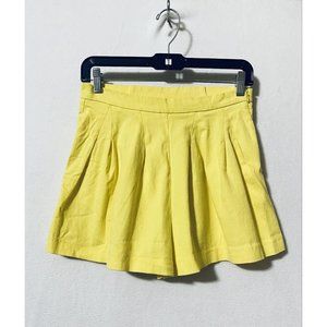 Zara Womens Small Pleated Front High Waisted Shorts Yellow Pockets Boho Festival